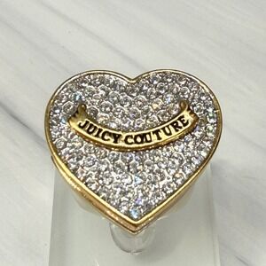 Rare Juicy Couture Y2K Lip Gloss Mirror Pave Heart Ring 7.75 Vintage Juicy Ring